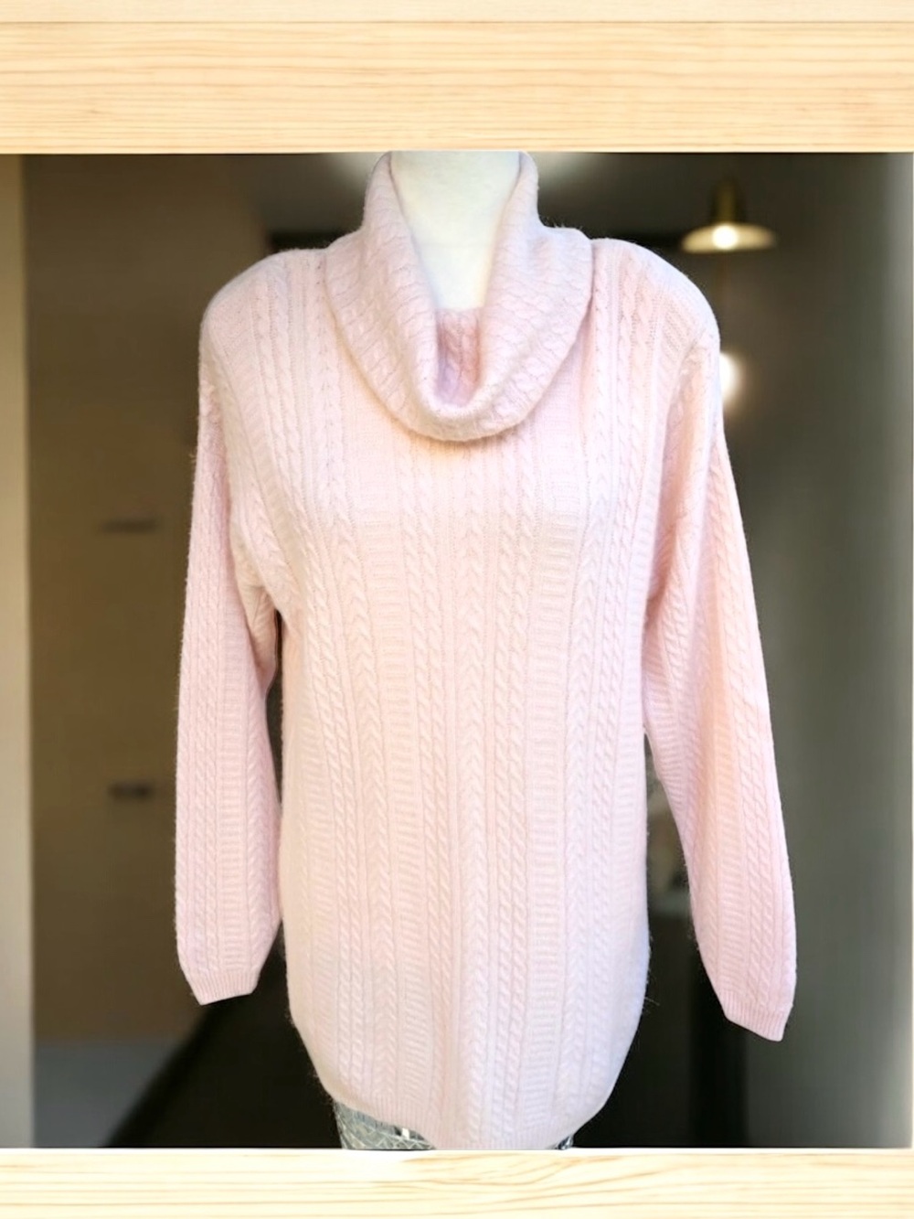 Jeanne Pierre Lambswool Angora Cable Knit Oversized Sweater Baby Pink